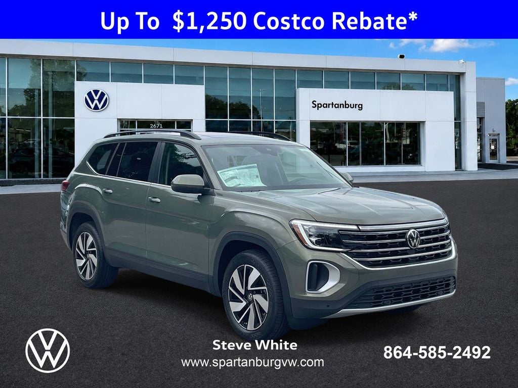 2026 Volkswagen Atlas 2.0T SE W/TECHNOLOGY in Avocado Green Pearl — front three-quarter view