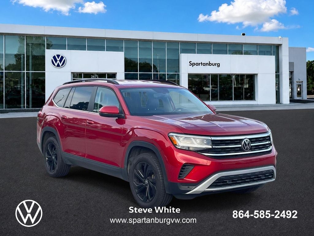 2023 Volkswagen Atlas 3.6L V6 SE w/Technology in Aurora Red Metallic — front three-quarter view